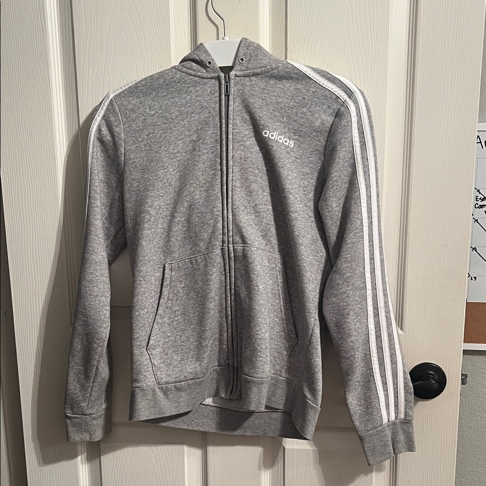 Adidas Heather Gray Hoodie with White Stripes